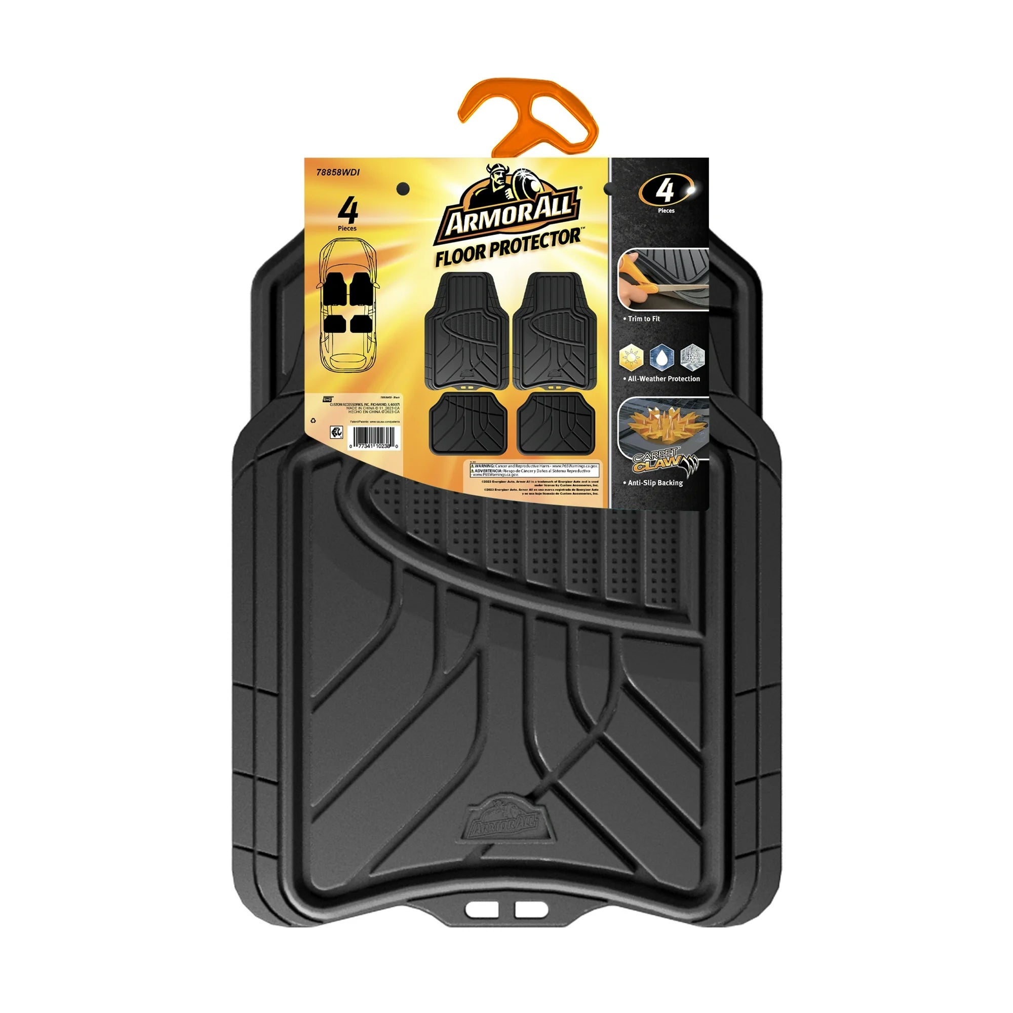 All‑Weather Trim‑to‑Fit Car Floor Mats – 4‑Piece, Odorless Rubber, Universal Fit