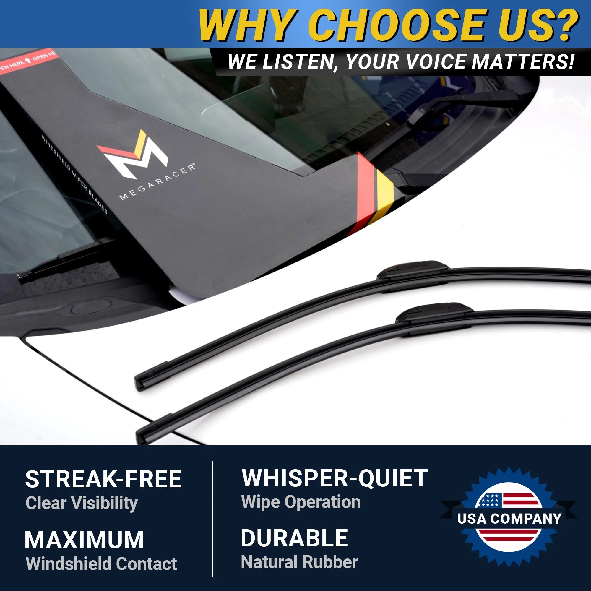 Beam Windshield Wiper Blades – Streak‑Free, All‑Season (Pair)