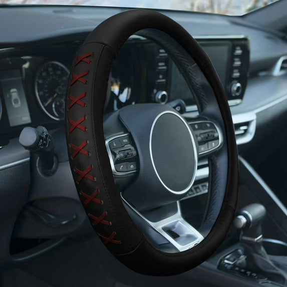 Genuine Leather Steering Wheel Cover – Anti‑Slip Grip (14.5–15 in)