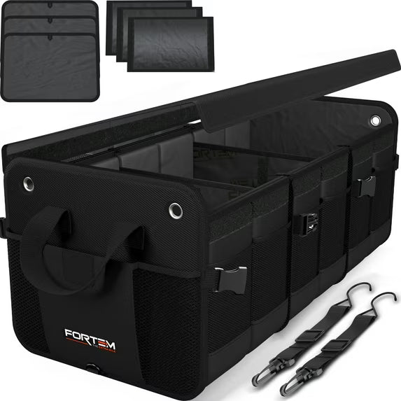 Collapsible Trunk Organizer – 3 Compartments, Non‑Slip Base, Reinforced Handles