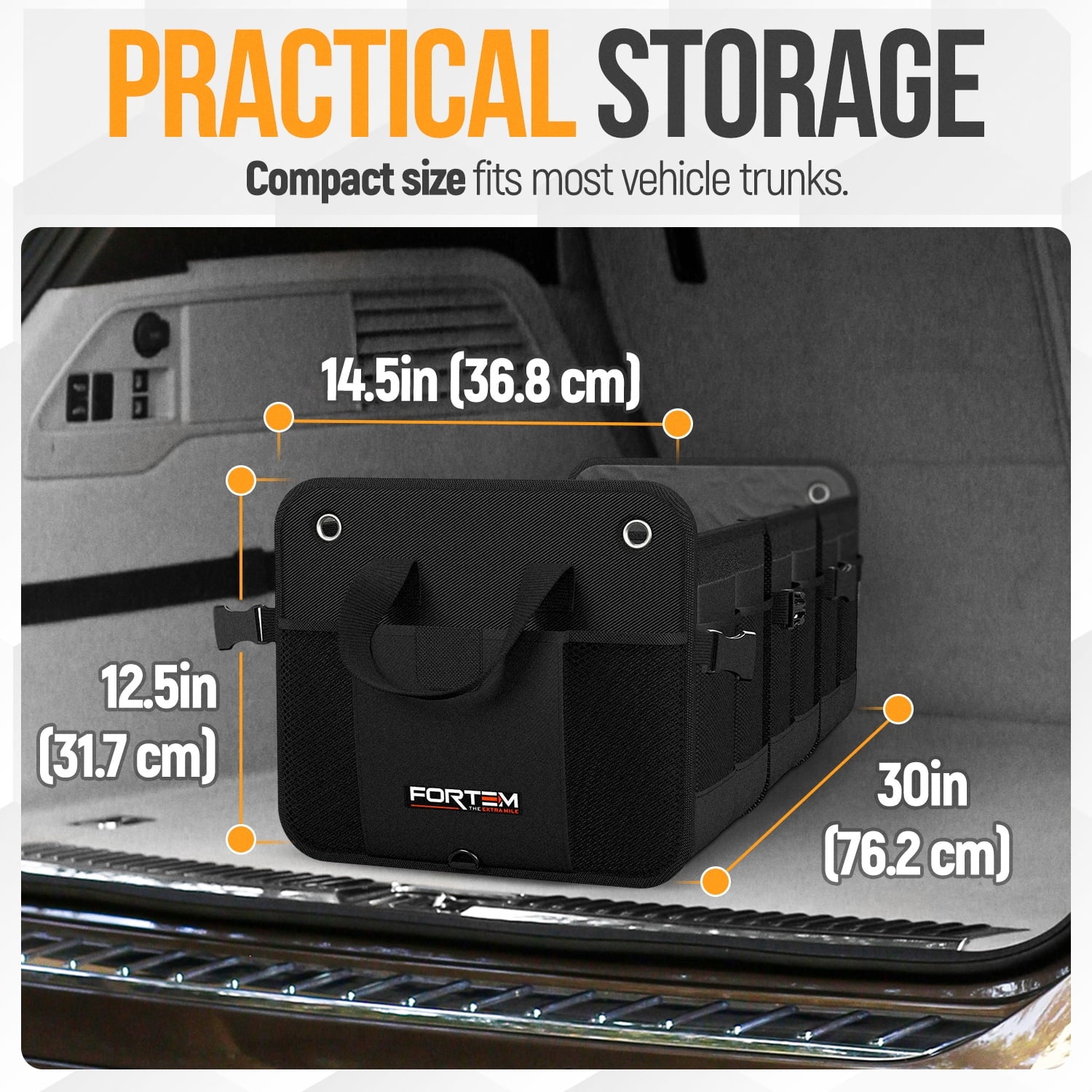 Collapsible Trunk Organizer – 3 Compartments, Non‑Slip Base, Reinforced Handles